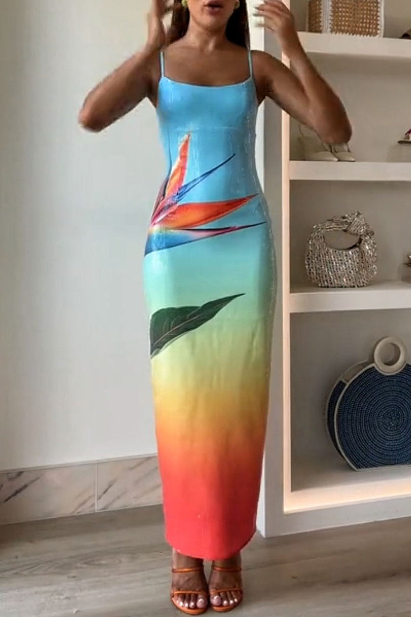 Vestidos de fiesta sexys con flores, lentejuelas y escote en U, falda de un solo paso