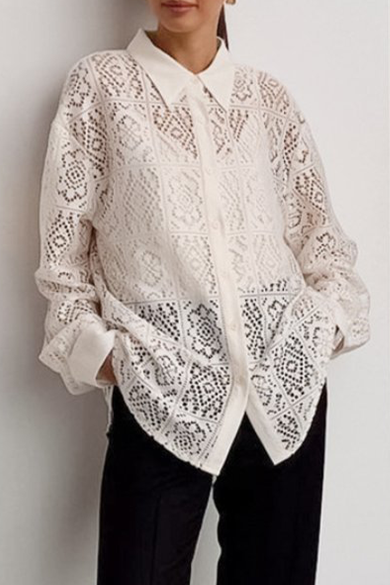 Blusas casuales con cuello vuelto, transparentes y caladas