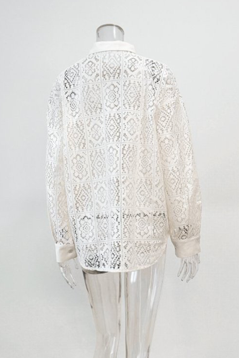 Blusas casuales con cuello vuelto, transparentes y caladas