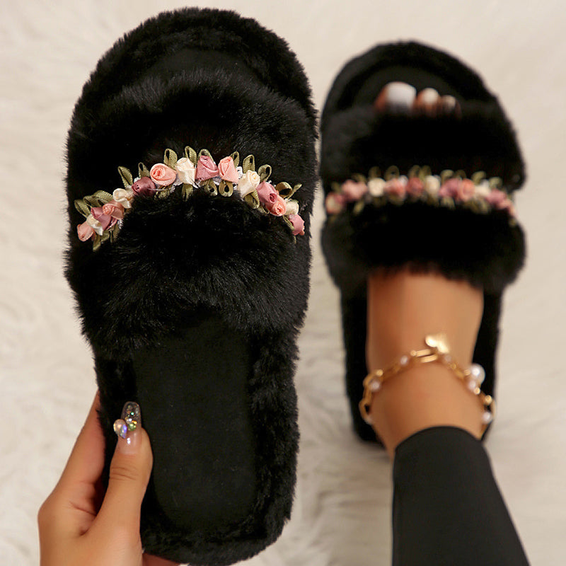 Zapatos casuales, cómodos y redondos con diseño de flores y patchwork