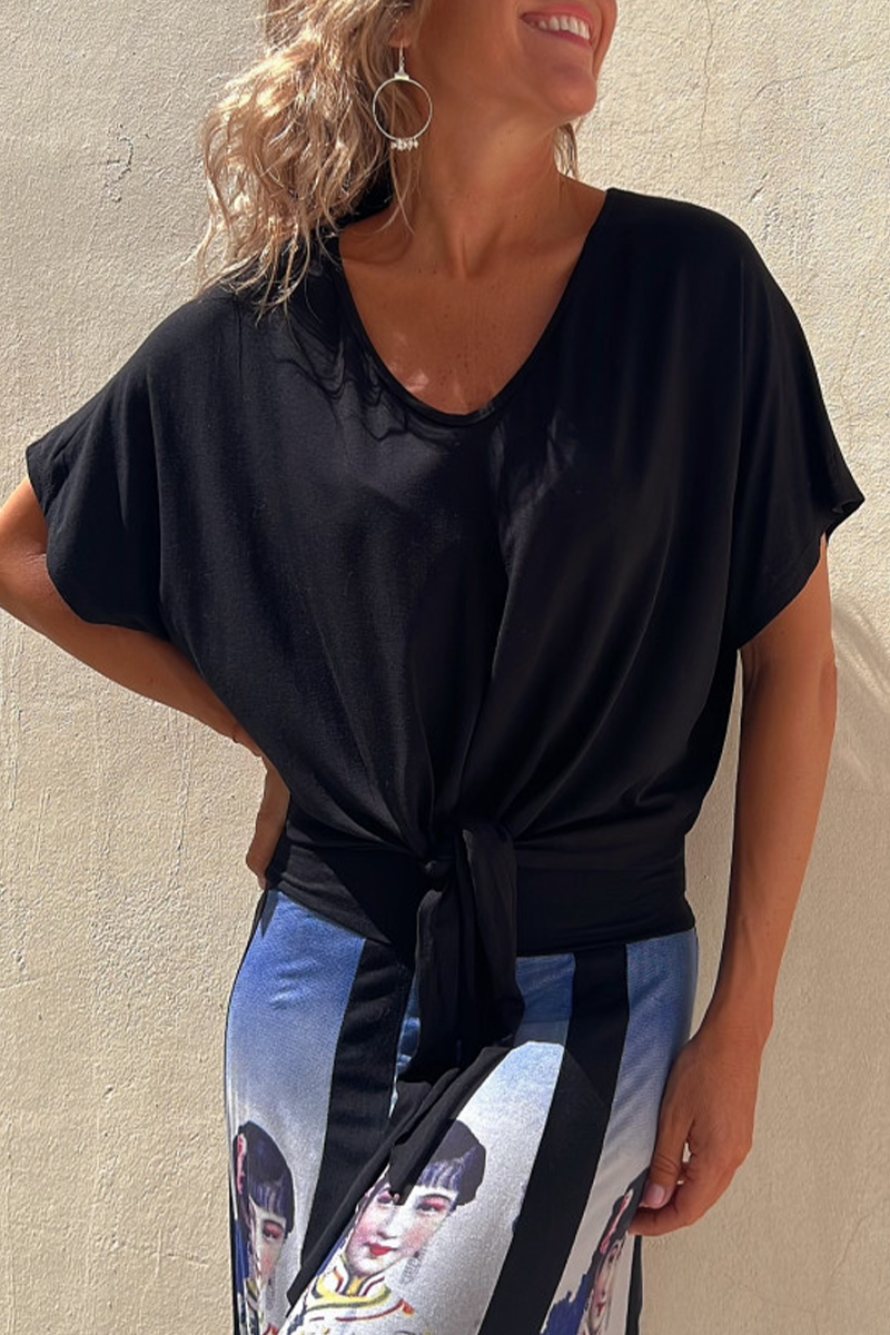Camisetas casuales de cuello en V con nudo para uso diario