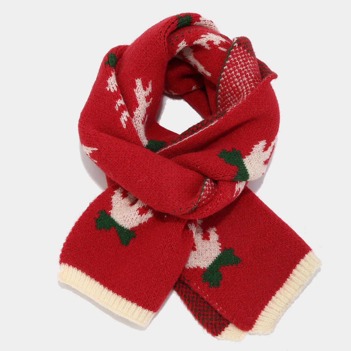 Conjunto de tres piezas con bufanda, gorro y guantes de asta de reno navideño (3 colores)