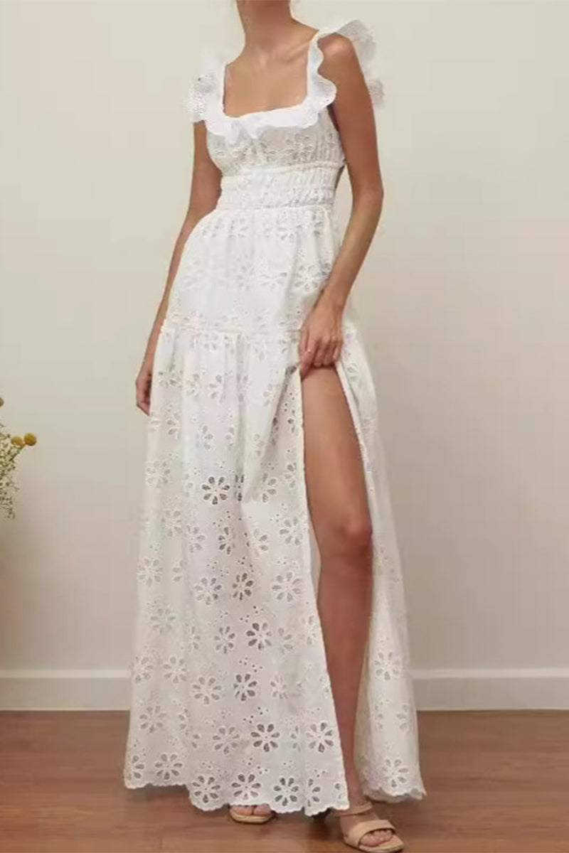 Sexy Lace Lace Up Backless Slit U Neck Sleeveless Dresses