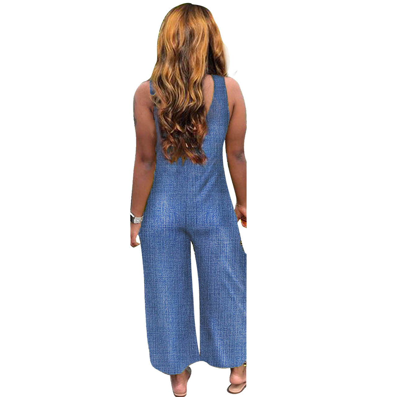 Boutique Casual Denim Solid Color Vest Backless Jumpsuit