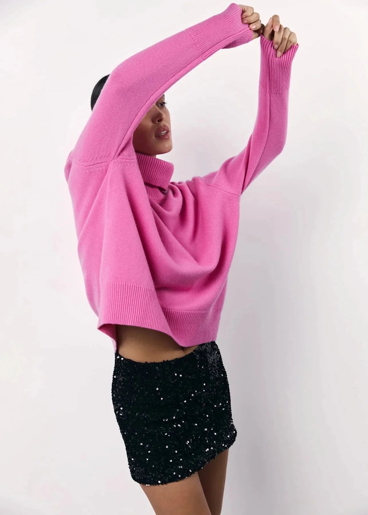 Vibrant Pink Oversized Turtleneck Sweater