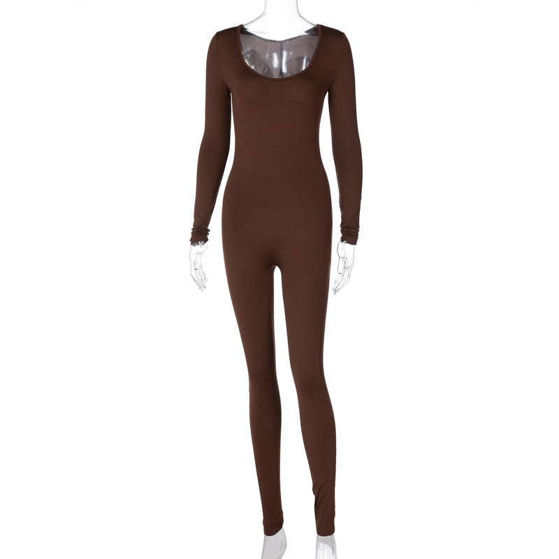 Mono ajustado de manga larga con leggings que suben la cadera para mujer