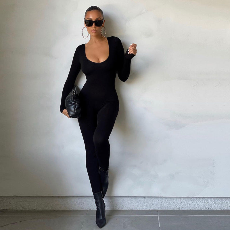 Mono ajustado de manga larga con leggings que suben la cadera para mujer