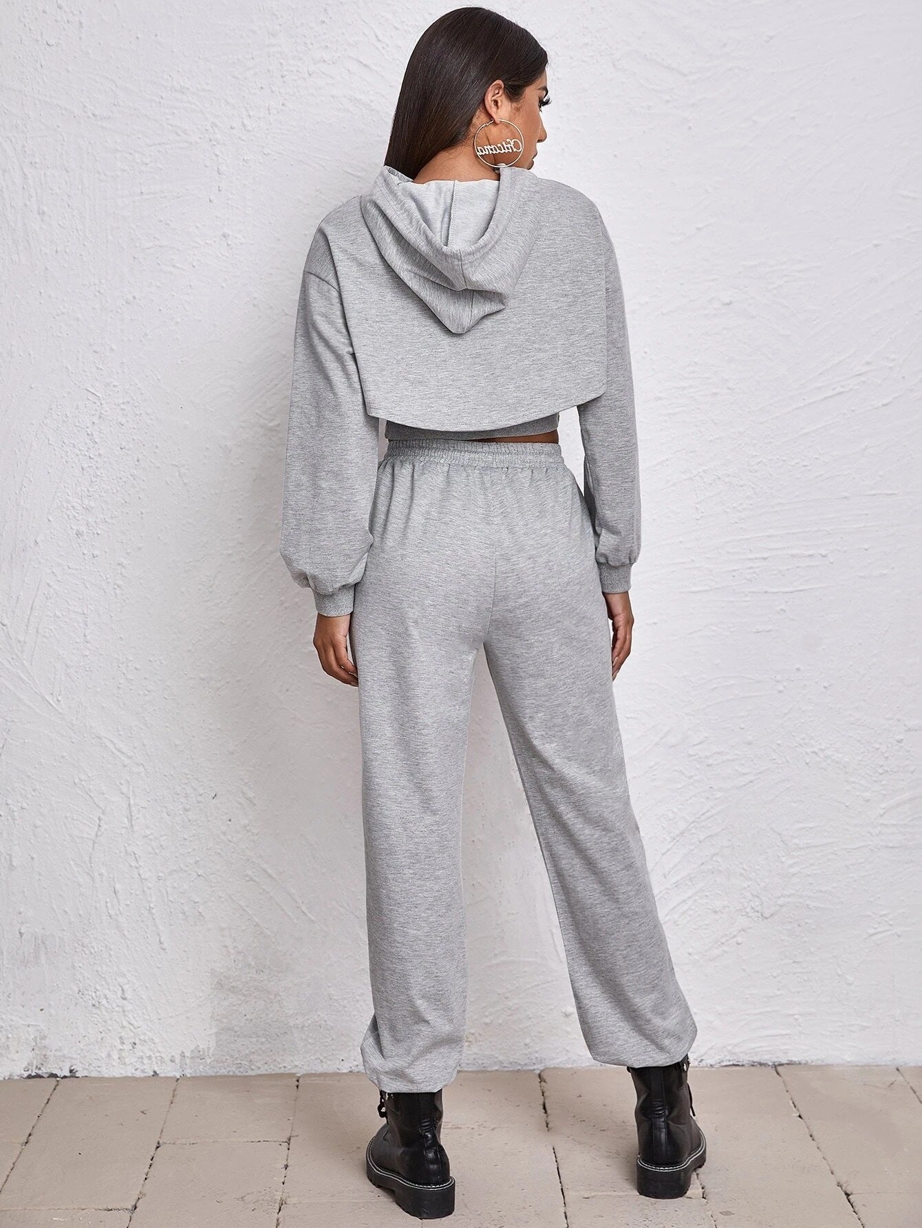 Ropa de mujer Otoño Invierno Deportes Sudadera con capucha con cordón Vestido suelto de vendaje Chaleco corto con tirantes Suéter Traje de dos piezas