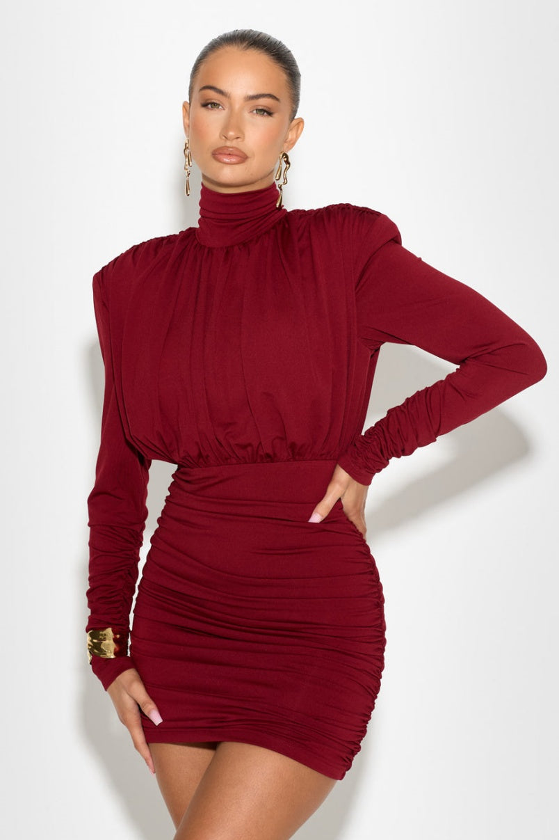 Vestido mini fruncido de cuello alto Abigail