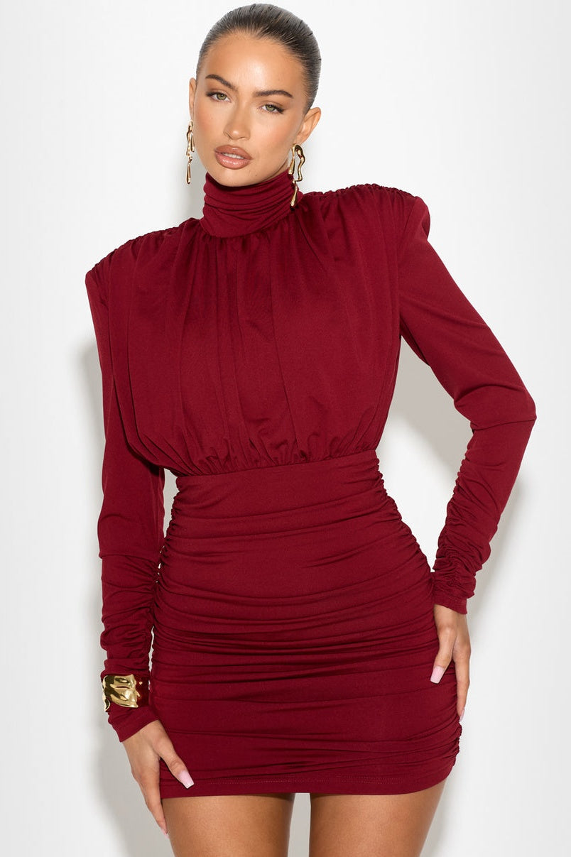 Vestido mini fruncido de cuello alto Abigail