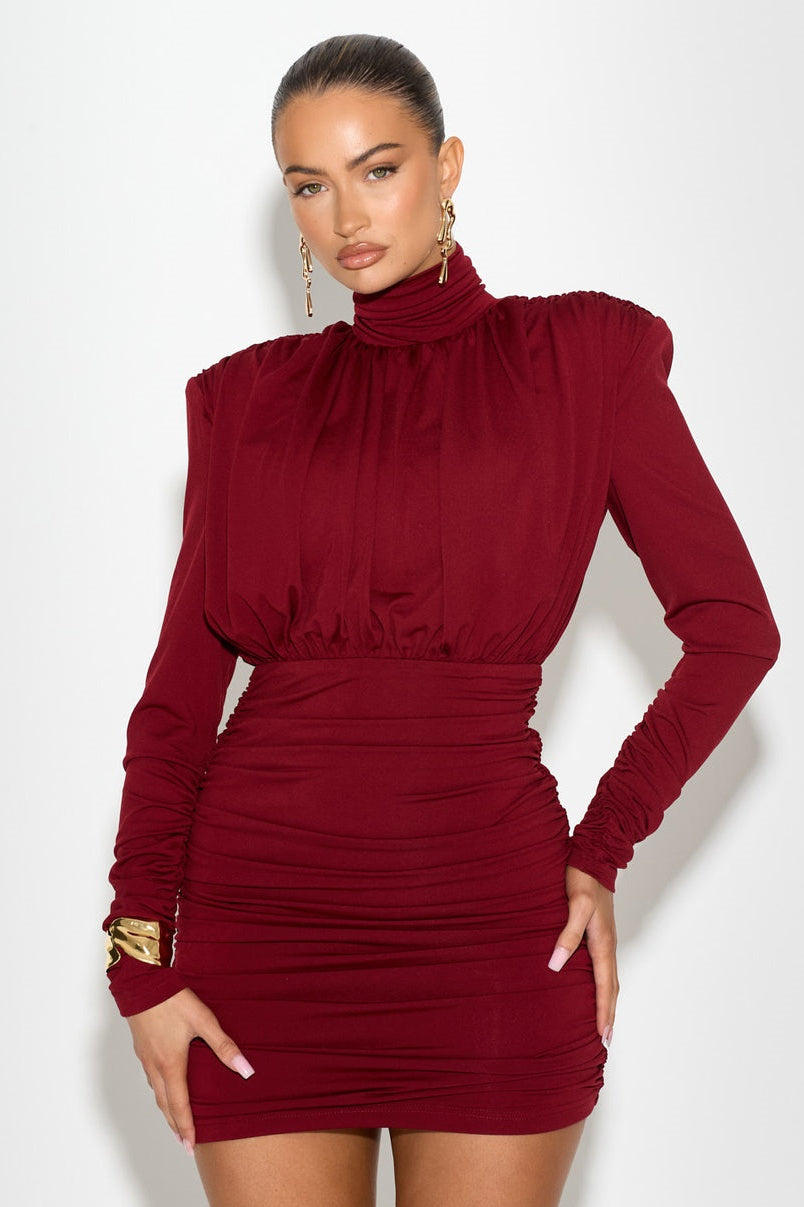 Vestido mini fruncido de cuello alto Abigail