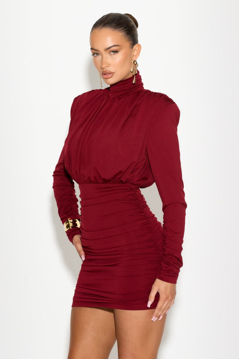 Vestido mini fruncido de cuello alto Abigail