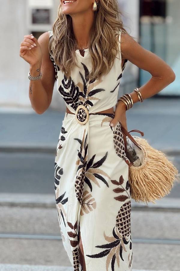 Vestido sin mangas con estampado de piña tropical