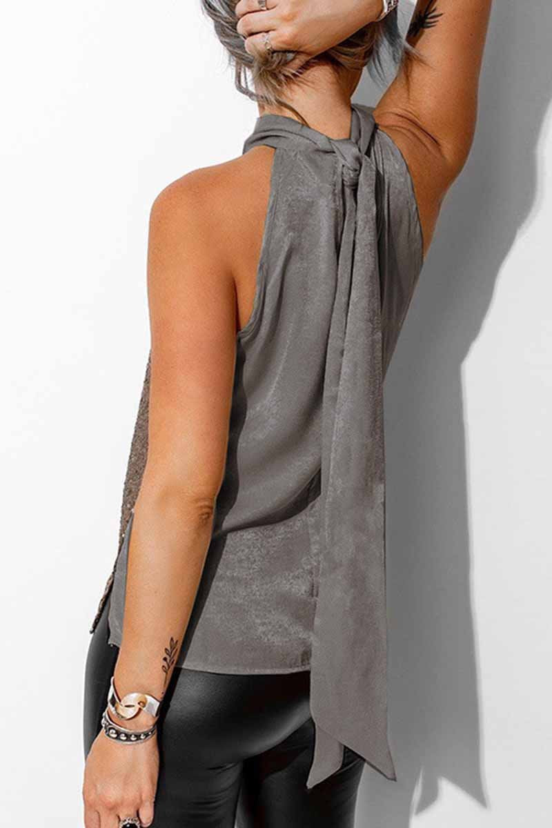 Tops de chaleco con lentejuelas sexys con cuello halter (3 colores)