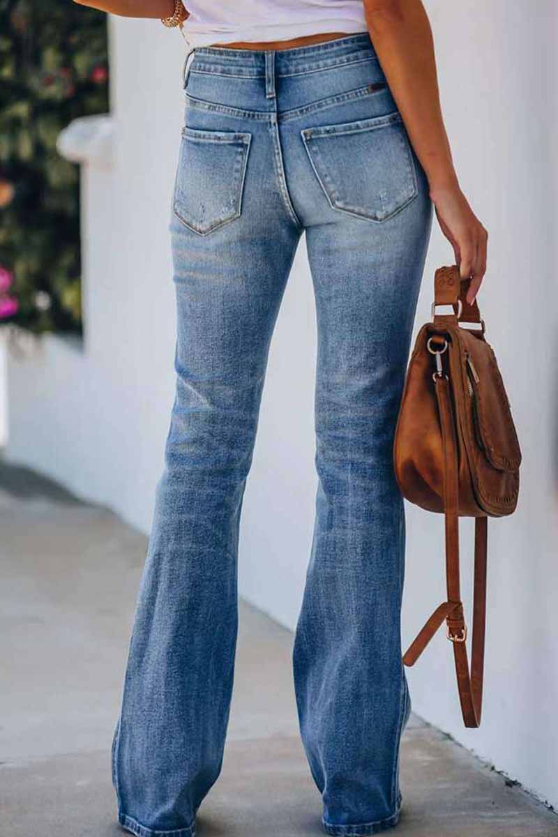 Pantalones vaqueros ajustados de tiro medio para mujer que hacen viejos pantalones vaqueros