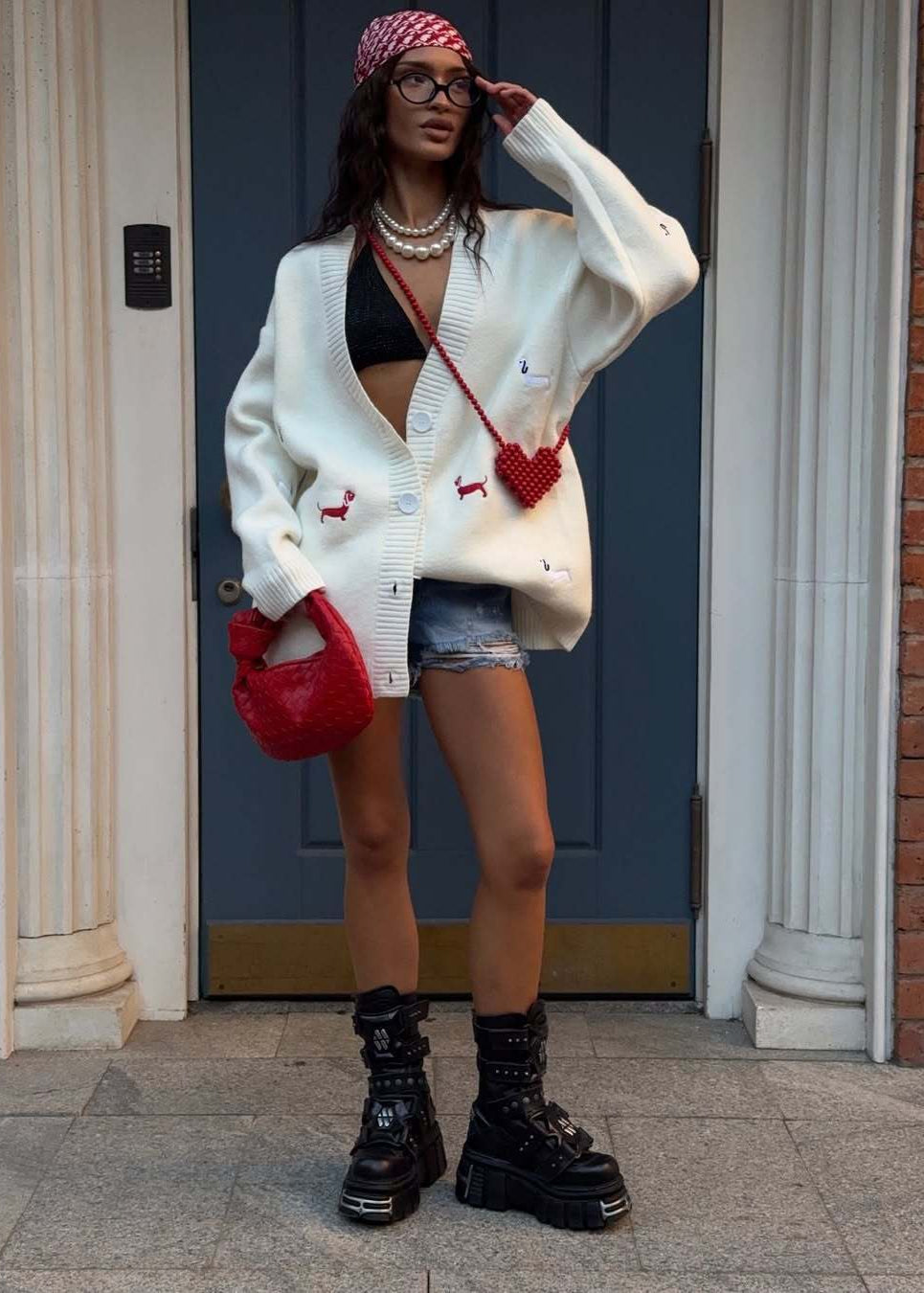 Oversized Dachshund Embroidered Cardigan – Casual Knit Sweater
