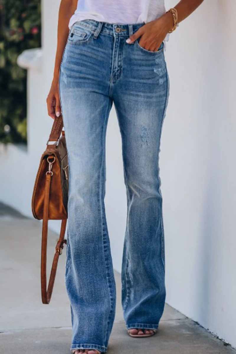 Pantalones vaqueros ajustados de tiro medio para mujer que hacen viejos pantalones vaqueros