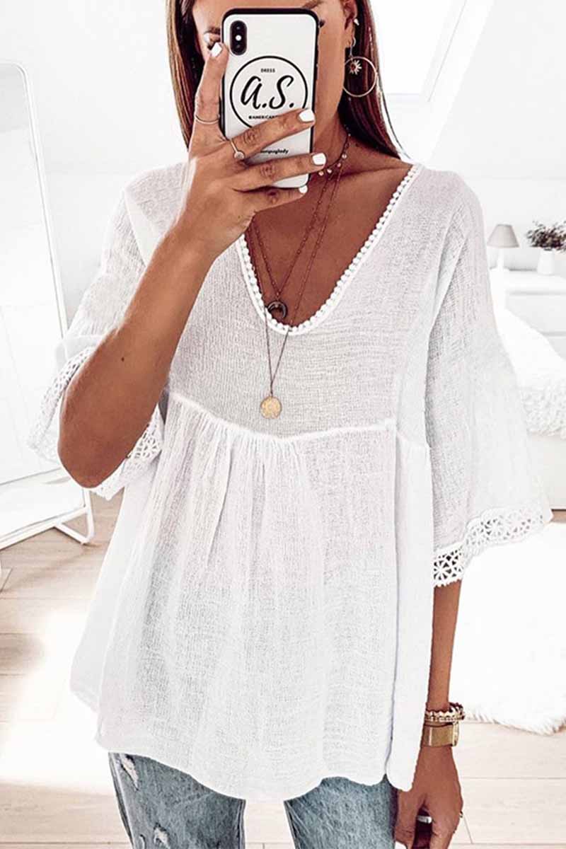Lace Stitching Five-Point Sleeve Shirt