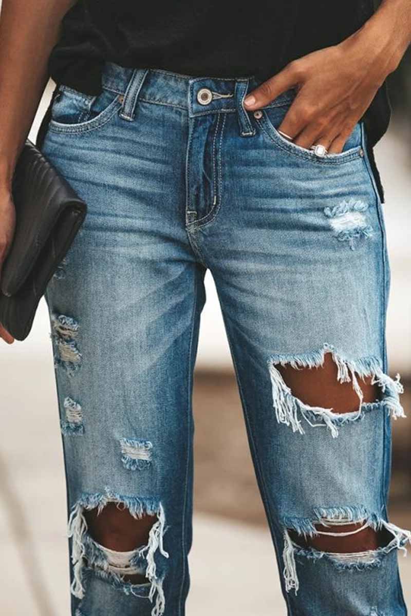 Vaqueros rotos azules regulares