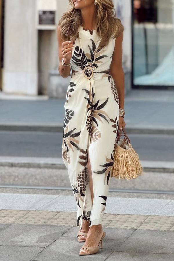 Vestido sin mangas con estampado de piña tropical
