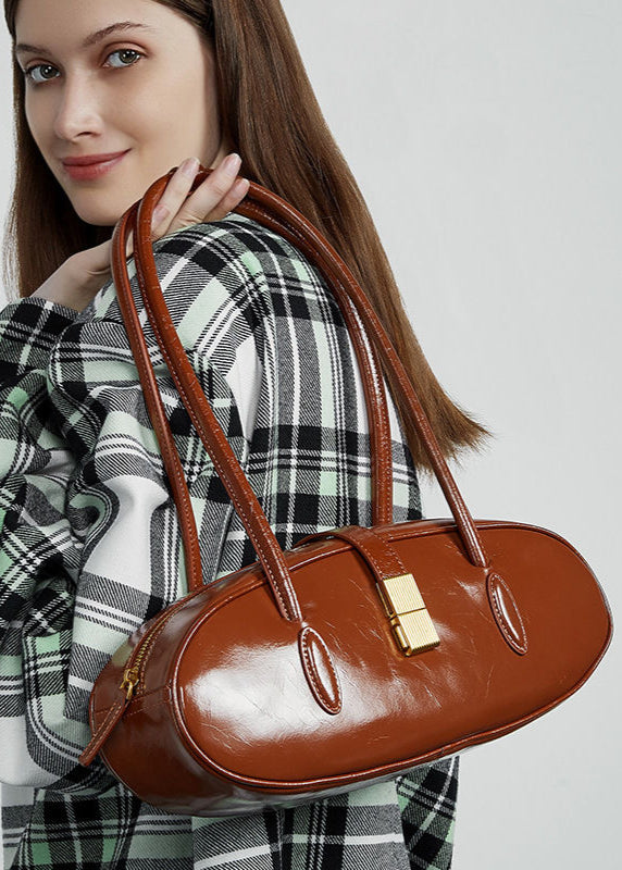 Oval Patent Leather Top Handle Bag – Chic Structured Handbag for Women