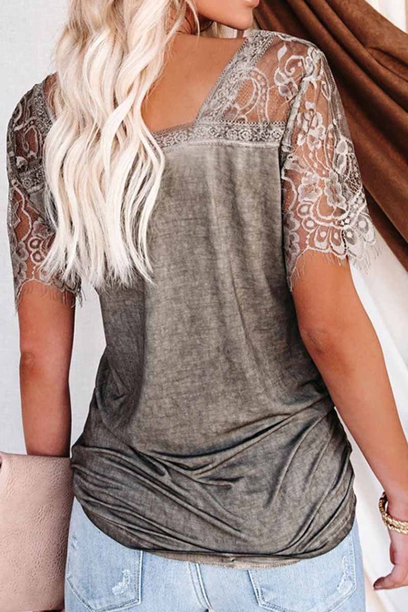 New Women's Lace Short Sleeve V-Neck Tops(3 Colors)