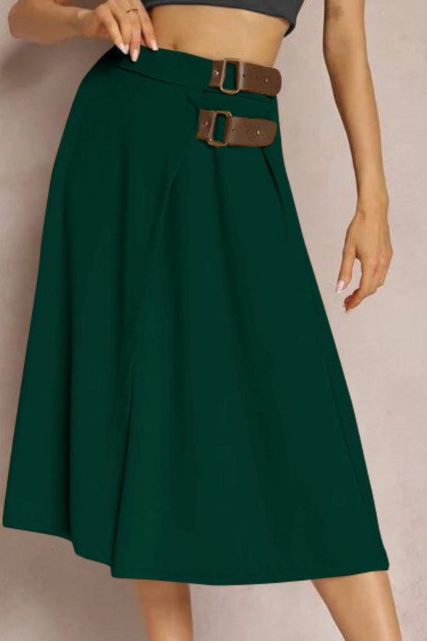 Falda de moda con costuras de cuero en color liso, elegante y artística, estilo retro para mujer.