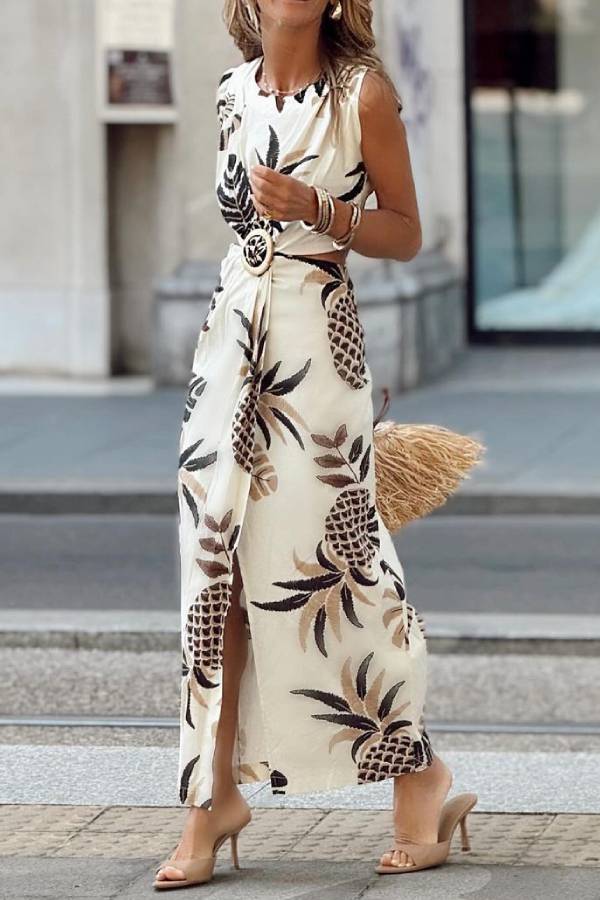 Vestido sin mangas con estampado de piña tropical