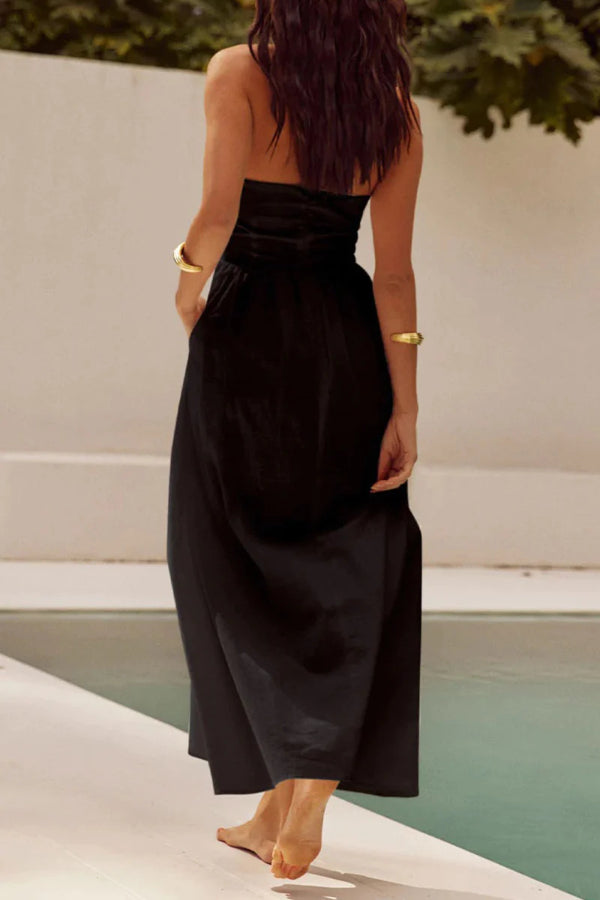 Vestidos sexis sin mangas con cuello halter y bolsillos sólidos