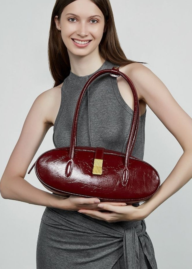 Oval Patent Leather Top Handle Bag – Chic Structured Handbag for Women