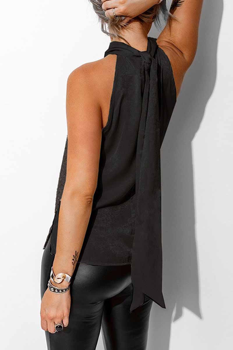 Tops de chaleco con lentejuelas sexys con cuello halter (3 colores)
