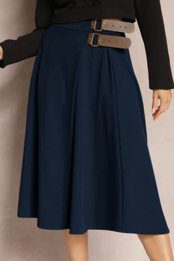 Falda de moda con costuras de cuero en color liso, elegante y artística, estilo retro para mujer.