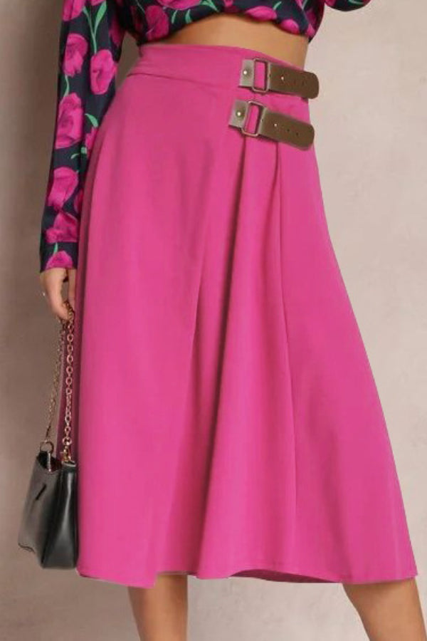 Falda de moda con costuras de cuero en color liso, elegante y artística, estilo retro para mujer.