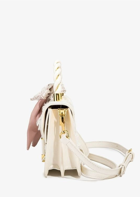 Roselle - Lace-Embellished Mini Top-Handle Bag with Scarf Detail