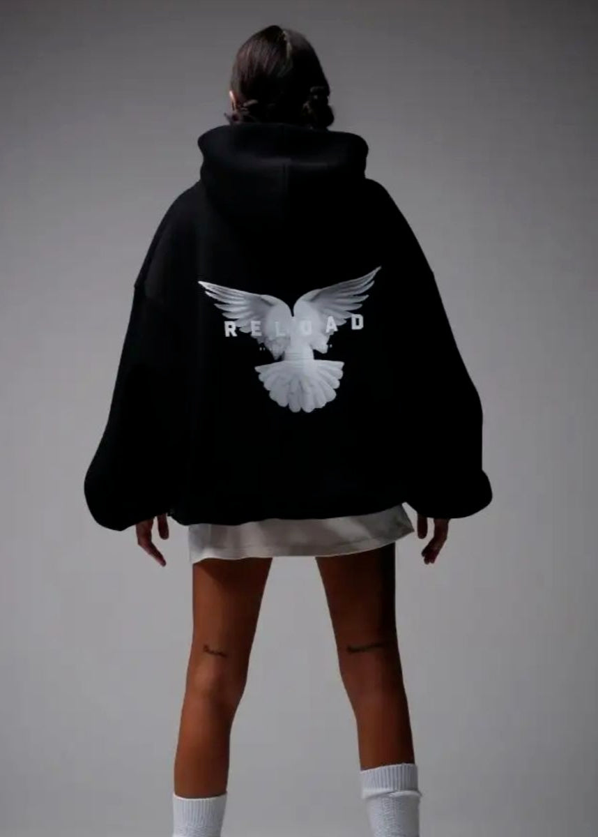Reload Oversized Hoodie – Graphic Back Streetwear Sweatshirt for Women