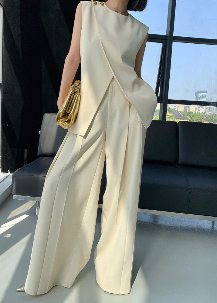 Sculpted Edge Asymmetrical Top & Wide-Leg Pants Set