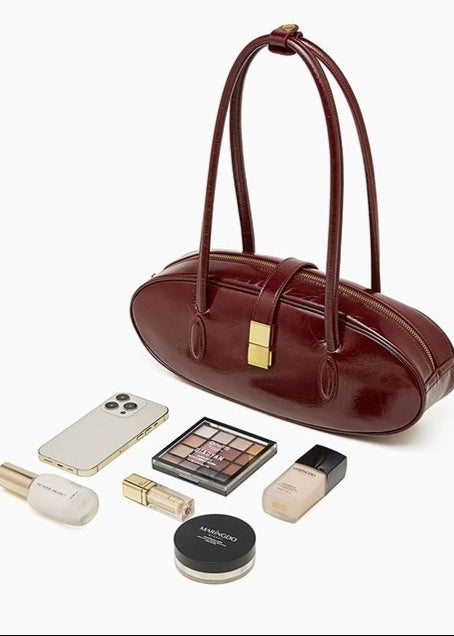 Oval Patent Leather Top Handle Bag – Chic Structured Handbag for Women