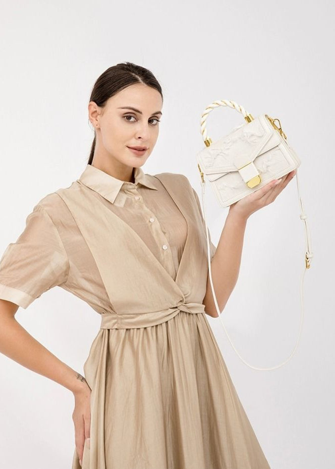 Roselle - Lace-Embellished Mini Top-Handle Bag with Scarf Detail
