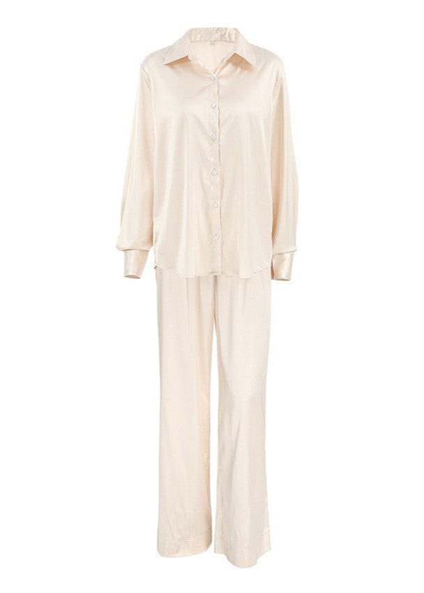 Ivory Drift Satin Relaxed Shirt & Pants Set