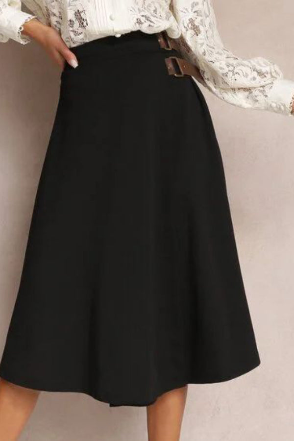 Falda de moda con costuras de cuero en color liso, elegante y artística, estilo retro para mujer.