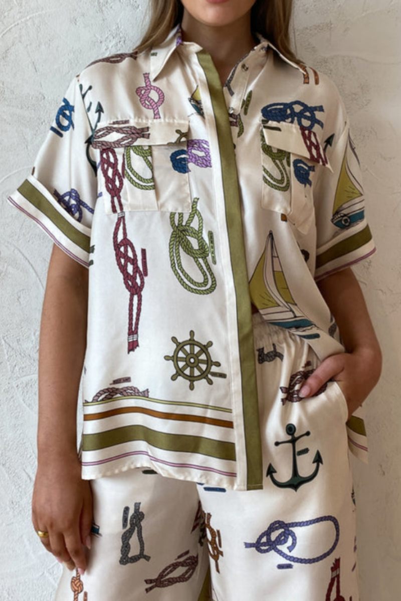Hand-Drawn Nautical Motifs Pants Set
