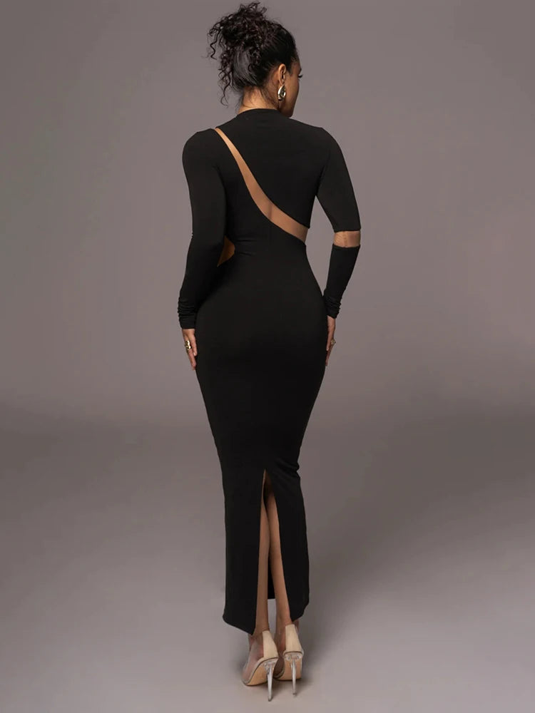 -Women’s Split Long Sleeve Midi Dress, Sexy Hollow Out, Split, Irregular, Irregular, Party, Club, Evening