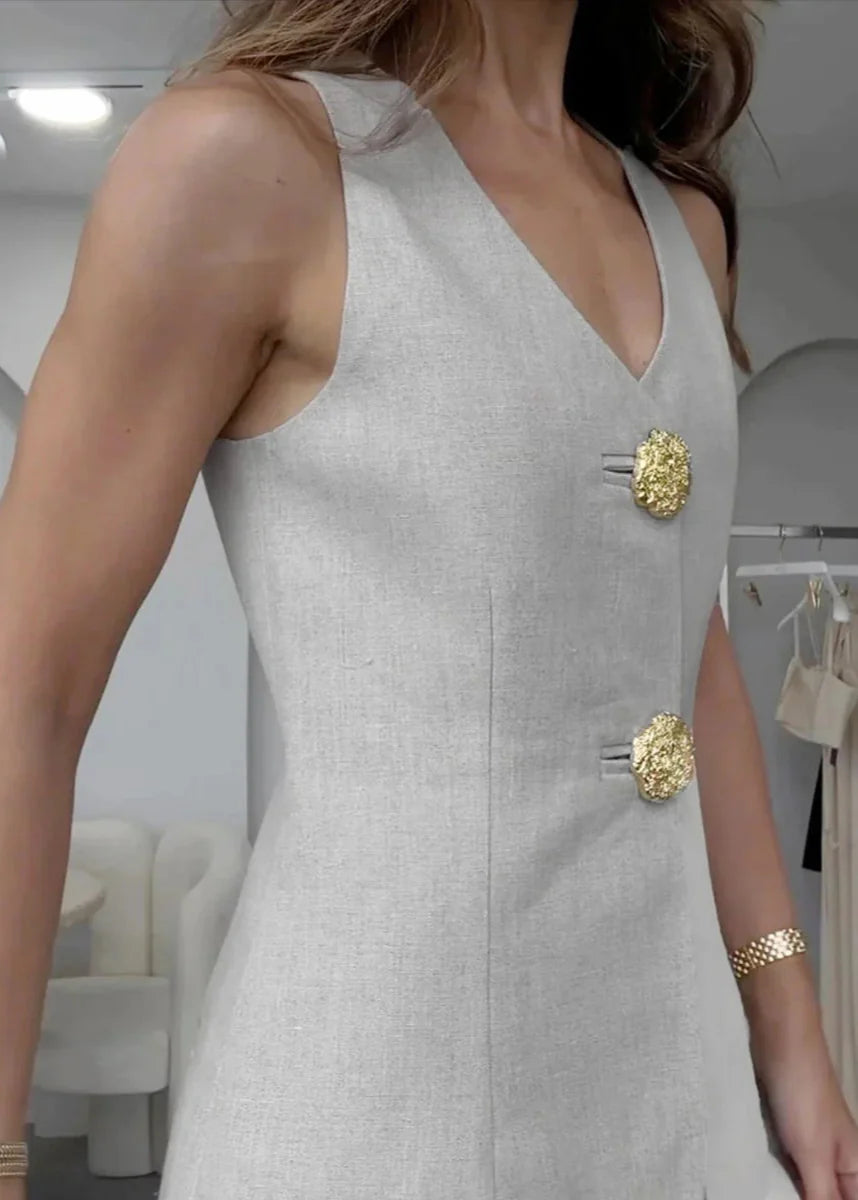 Valette Wide-Leg Set – Statement Button Vest & Linen Blend Trousers