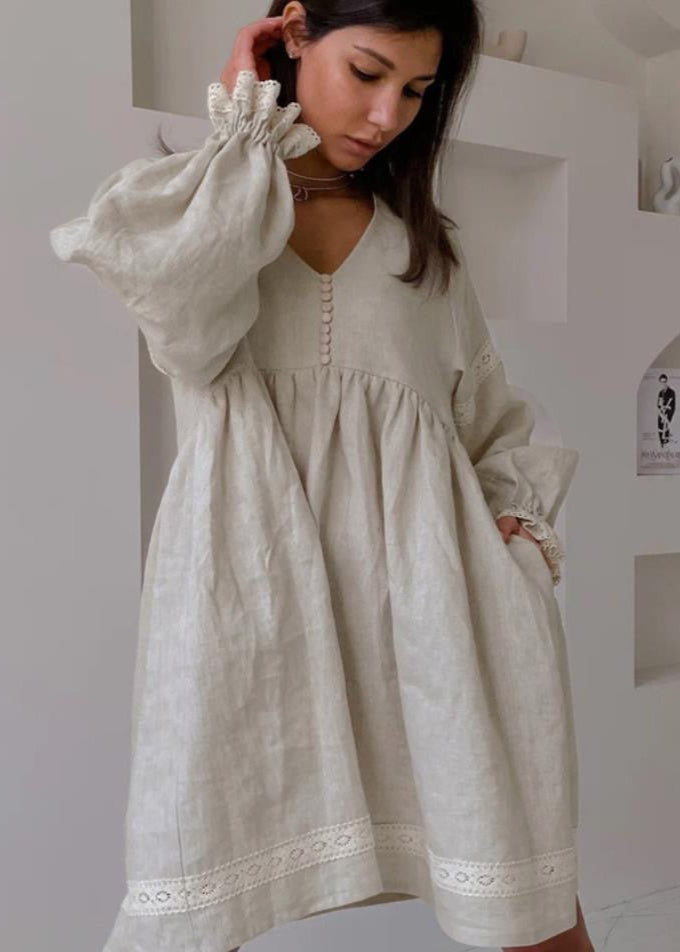 Willowfield - Linen Puff Sleeve Babydoll Dress