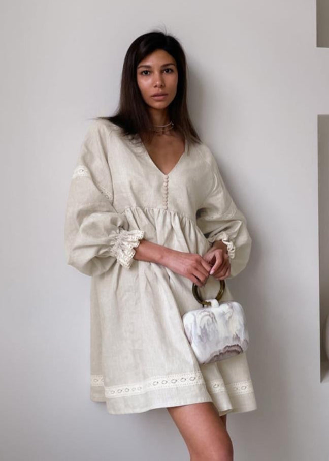 Willowfield - Linen Puff Sleeve Babydoll Dress