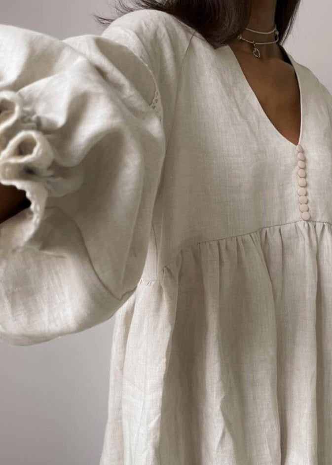 Willowfield - Linen Puff Sleeve Babydoll Dress