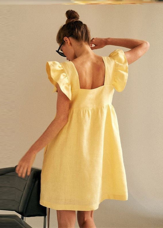 Soleil Linen Flutter-Sleeve Mini Dress
