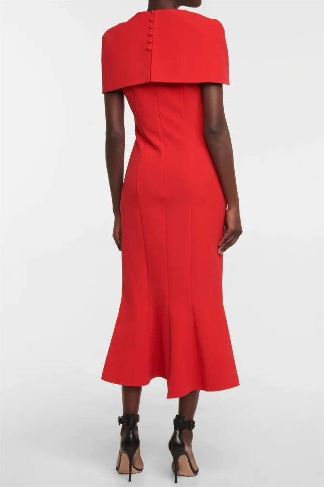 Vestido midi chal con cuello en V liso