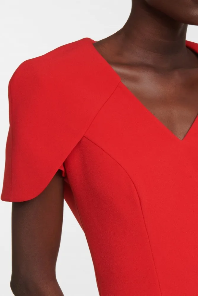 Vestido midi chal con cuello en V liso