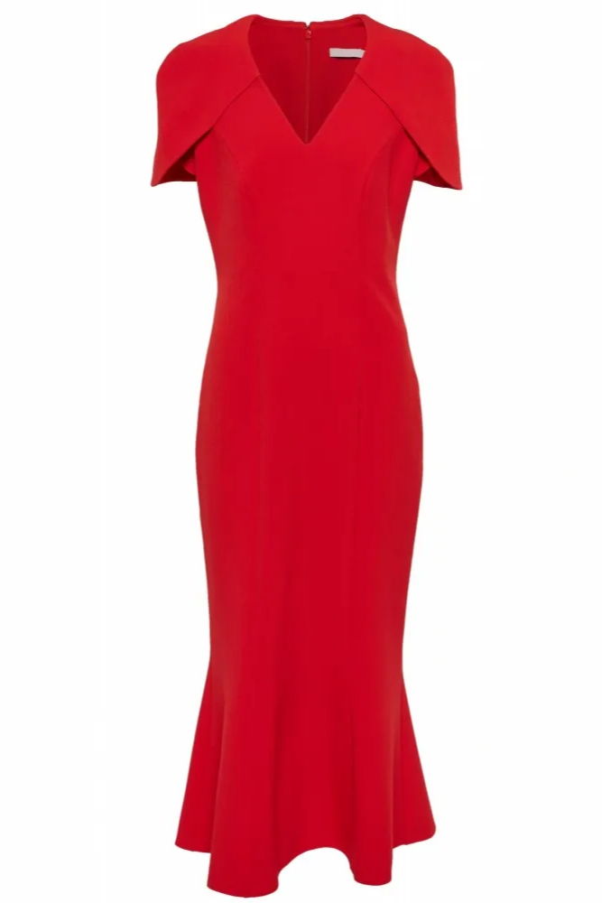 Vestido midi chal con cuello en V liso